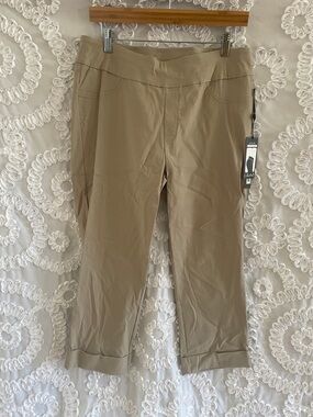 CHARLIE B Cropped Stretch Pull-On CuffedPants in Khaki
